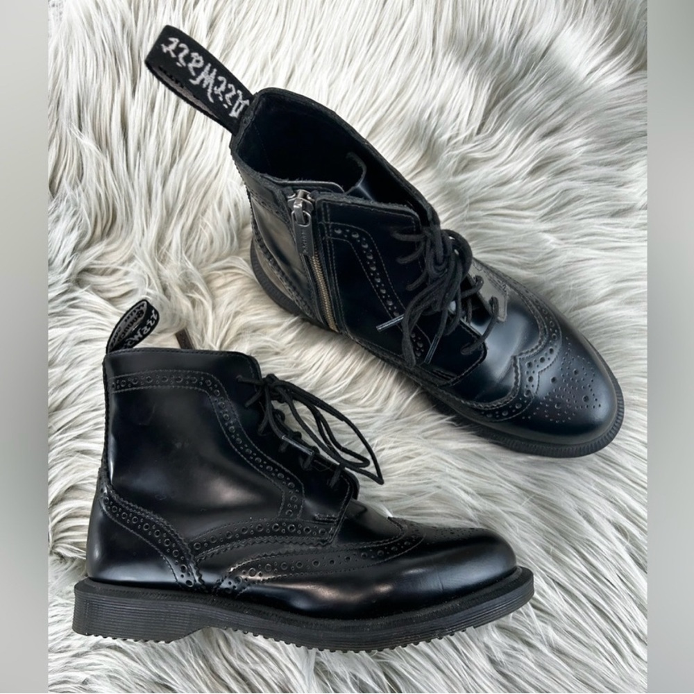 Dr. Martens Delphine Black Leather Brogue Boots Size US 6 / EU 37